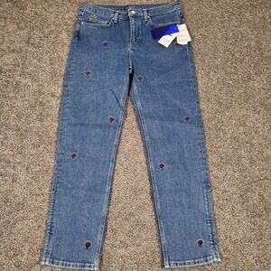 Lacoste L!VE Jeans Womens 30 Blue NWT Rose‎ Embroidered Straight HF8254